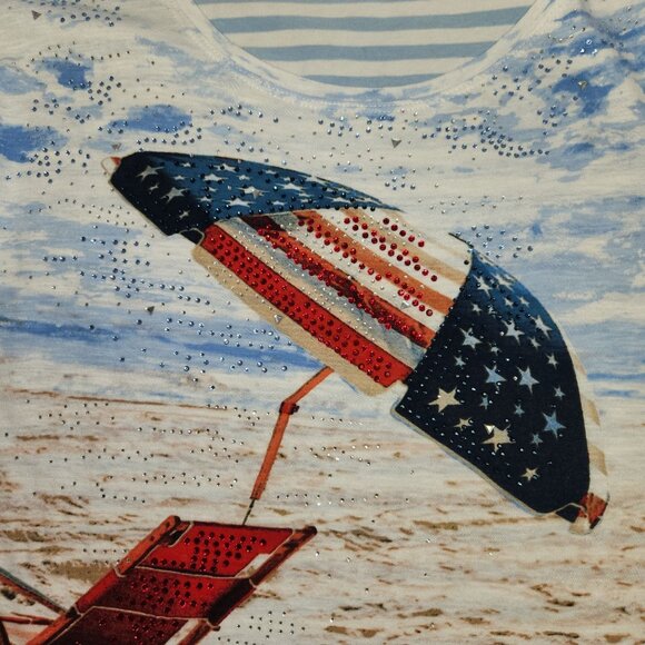 Onque Casual Women's 3X Blue Striped Beach Print High-Low Pullover Top 2149 - Picture 3 of 8